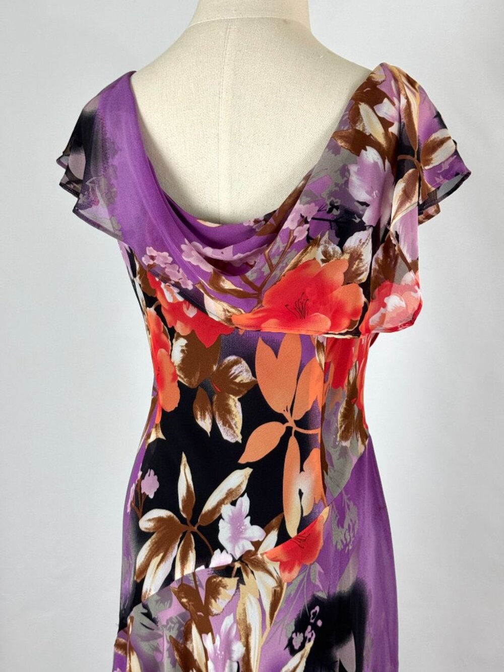 Vtg Y2K Purple Floral Asymmetrical Dress Handkerchief Hem Flutter Sleeve Fairy - Picture 6 of 13